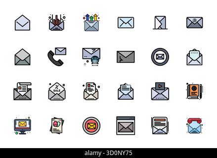 Collection contemporaine de 24 icônes vectorielles représentant Newsletter in Line Filled Aesthetic, avec résolution optimisée pour les pixels haute résolution Illustration de Vecteur