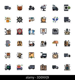 Collection exceptionnelle de 36 icônes vectorielles remplies de ligne pour Courier, livrée en haute résolution PIXEL parfaite pour un excellent visuel inégalé Illustration de Vecteur
