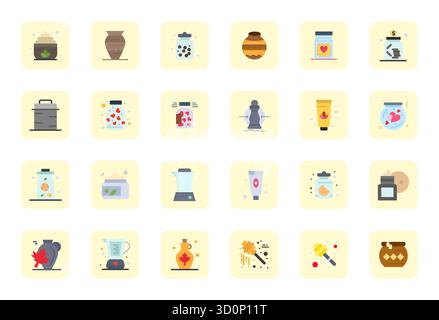 Ensemble sophistiqué de 24 icônes vectorielles plates pour pot, conçu avec une clarté optimisée 256x256 pixels pour les applications professionnelles. Illustration de Vecteur