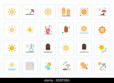 Collection ultime de 24 icônes vectorielles représentant le temps chaud dans l'esthétique plate, optimisé avec le détail haute résolution résolution améliorée pour Maxim Illustration de Vecteur
