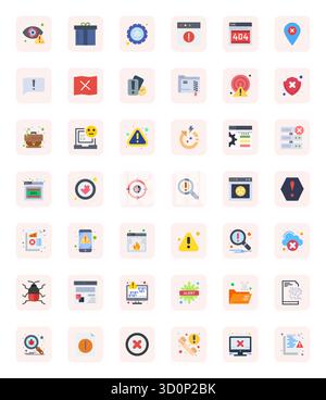 Pack stratégique comprenant 42 icônes vectorielles représentant Error in Flat format, optimisé avec une qualité alignée 256x256 pixels pour les flux de travail professionnels. Illustration de Vecteur