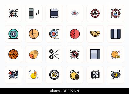 Collection exclusive de 24 icônes vectorielles Filled Line pour segment, développée avec une résolution modifiable Retina Ready pour des expériences de marque premium. Illustration de Vecteur