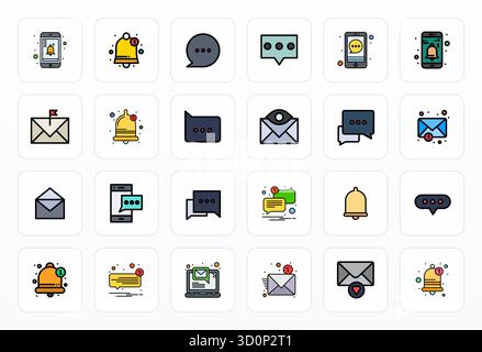 Ce pack d'icônes vectorielles Unread comprend 24 designs Filled Line au format 128x128 pixels optimisé, parfait pour améliorer les interfaces numériques. Illustration de Vecteur