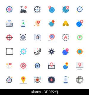 Ensemble sophistiqué de 36 icônes vectorielles plates pour le positionnement, conçu avec une clarté ajustée 128x128 Grid pour les applications professionnelles. Illustration de Vecteur