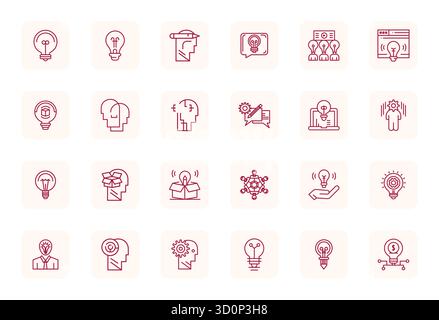 Pack leader de l'industrie de 24 icônes vectorielles Bold Outline Detail améliorées pour le brainstorming, dimensionnées chez Retina pour un rendu et un utilisateur optimaux Illustration de Vecteur