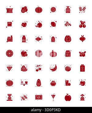 Un ensemble polyvalent de 42 icônes vectorielles alignées Filled Pixel axées sur la nutrition, livré dans un format 128x128 net idéal pour les applications mobiles et web. Illustration de Vecteur