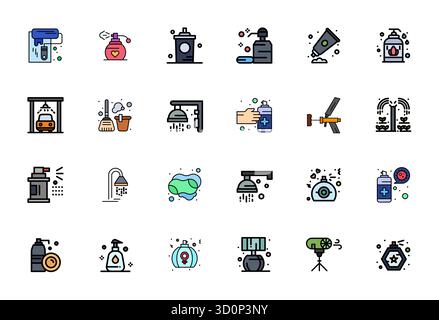 Pack organisé de 24 icônes vectorielles 256x256 dans la conception remplie de ligne, centré autour des concepts de Spray avec la clarté alignée de pixel. Illustration de Vecteur