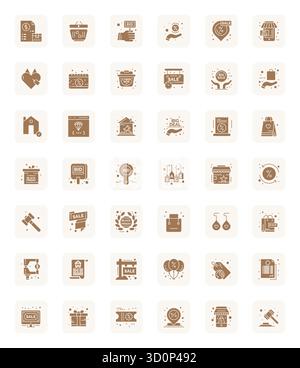 Pack vectoriel avec 42 icônes détaillées améliorées inspirées par Sale, livré en résolution 64x64 idéal pour le travail de conception évolutif et créatif. Illustration de Vecteur