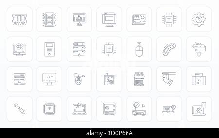 Icônes vectorielles parfaites de 28 PIXELS intelligemment conçues inspirées par le matériel, créées au format Thin Line chez Retina Ready pour un design intelligent et efficace Illustration de Vecteur