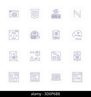 Pack prêt pour l'avenir de 16 icônes vectorielles sur le thème du codage, présentant la conception Thin Outline avec la clarté optimisée des pixels haute résolution pour l'innovation Illustration de Vecteur
