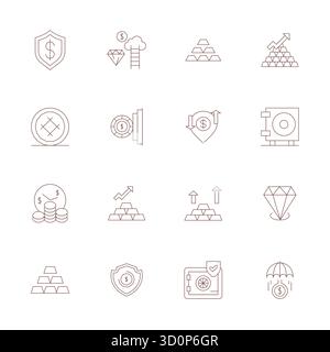 Collection Premium de 16 icônes vectorielles Thin Line pour Asset, méticuleusement conçues en résolution alignée 256x256 pixels pour un impact visuel supérieur. Illustration de Vecteur