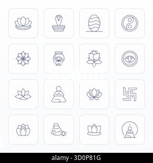 Un ensemble polyvalent de 16 icônes vectorielles optimisées Thin Line Pixel axées sur le yoga, livrées dans un format Retina Ready Crisp idéal pour les applications mobiles et web Illustration de Vecteur