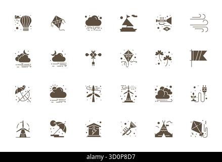 Ensemble sophistiqué de 24 icônes vectorielles remplies pour Wind, conçu avec 128x128 affichage d'une clarté parfaite pour les applications professionnelles. Illustration de Vecteur