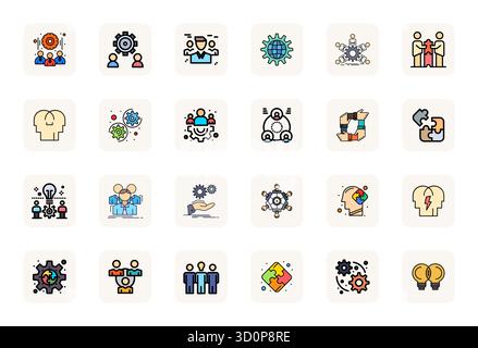 Collection Premium de 24 icônes vectorielles LineFilled pour Synergy, méticuleusement conçues en 256x256 pixels de résolution optimisée pour un impact visuel supérieur. Illustration de Vecteur