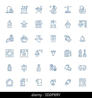 Ultime collection de 36 icônes vectorielles représentant le nettoyage en Bold Line esthétique, optimisé avec 64x64 Detail résolution améliorée pour un maximum impac Illustration de Vecteur