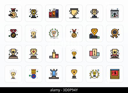 Méticuleusement conçues 24 icônes vectorielles Filled Line pour la première place, livrées en qualité alignée 128x128 pixels pour des normes de conception sans compromis. Illustration de Vecteur