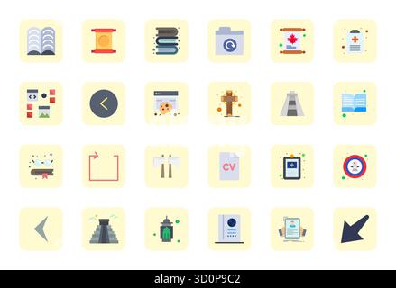 Collection exclusive de 24 icônes vectorielles plates pour l'histoire, développée avec Retina Ready PIXEL résolution parfaite pour des expériences de marque premium. Illustration de Vecteur