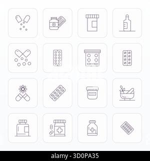 Collection haute performance de 16 icônes vectorielles Thin Line pour Drugstore, conçue avec une résolution ajustée 128x128 Grid pour une desi optimale de l'interface utilisateur Illustration de Vecteur