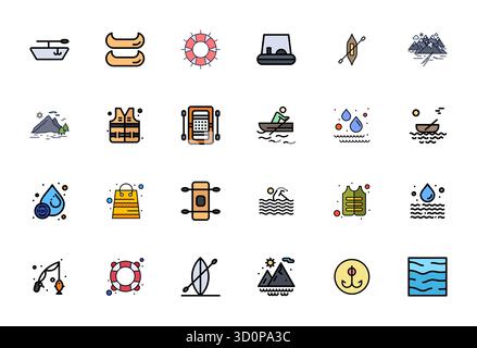 Icônes vectorielles alignées 24 Line Filled Pixel pour Lake, livrées au format 256x256 pour une excellence visuelle constante. Illustration de Vecteur
