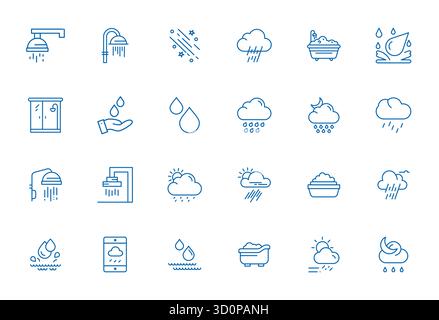 Pack organisé de 24 icônes vectorielles 256x256 dans la conception Bold Line, centrées autour des concepts de douche avec une clarté modifiable. Illustration de Vecteur