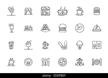 Icônes vectorielles 24 Bold Line conçues avec précision pour Cafe, conçues à une résolution modifiable haute résolution pour une clarté et une évolutivité exceptionnelles. Illustration de Vecteur