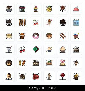 Ensemble raffiné avec 36 icônes vectorielles de ligne remplies pour le dessert, optimisé avec 64x64 PIXELS DE qualité parfaite pour un solutio de conception élégant et fonctionnel Illustration de Vecteur