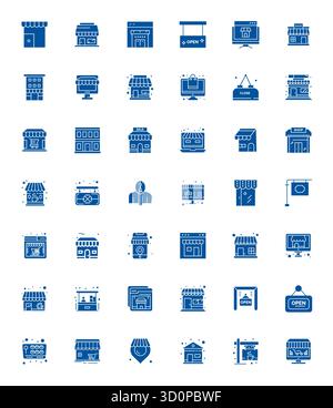 Ensemble sophistiqué de 42 icônes vectorielles remplies pour Storefront, conçu avec 256x256 Detail clarté améliorée pour les applications professionnelles. Illustration de Vecteur