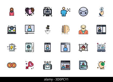 Collection premium de 24 icônes vectorielles remplies de lignes pour Profile View, méticuleusement conçues en résolution alignée de pixels haute résolution pour une visibilité supérieure Illustration de Vecteur