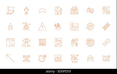 Cette collection comprend 28 icônes vectorielles alignées Thin Line Pixel adaptées au thème ascendant, optimisées au format Retina Ready pour la conception numérique. Illustration de Vecteur