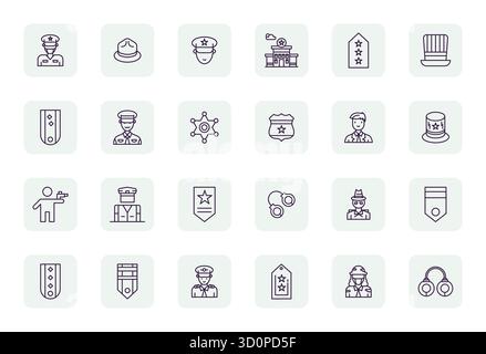 Pack essentiel de 24 icônes vectorielles détaillées améliorées pour officier en format Bold Outline régulier, dimensionné à haute résolution pour des performances optimales et sca Illustration de Vecteur
