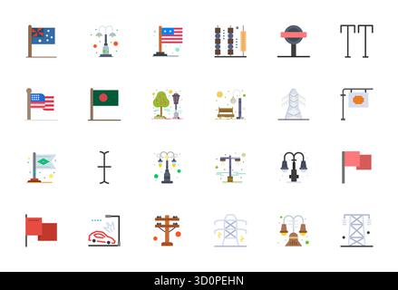 Ensemble complet avec 24 icônes vectorielles dans un design plat pour Pole, livré dans une qualité améliorée de détail haute résolution. Illustration de Vecteur