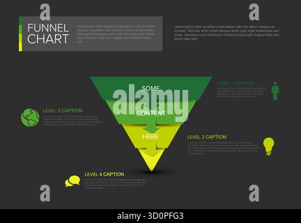 Infographie graphique en entonnoir avec un dégradé vert et jaune éclatant, illustrant un entonnoir de vente ou de processus. Présente efficacement le flux de données et p Illustration de Vecteur