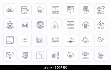 Télécharger 28 icônes vectorielles évolutives Thin Line conçues pour le centre de données, avec une résolution 256x256 optimisée par pixel adaptée aux professionnels et créats Illustration de Vecteur