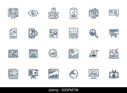 Cette collection comprend 24 icônes vectorielles Bold Line PIXEL Perfect adaptées au thème Trends, optimisées au format 128x128 pour la conception numérique. Illustration de Vecteur