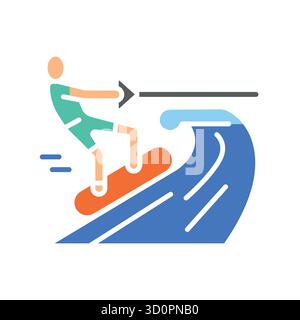 icône plate couleur wakeboard pour les projets numériques et imprimés. Icônes nettes minimales pour les applications et les sites Web. Icônes simples modernes pour UI UX et branding Illustration de Vecteur