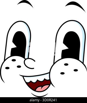 Visage de dessin animé rétro souriant avec Freckles et Big Eyes. 30s 50s 60s Vintage animation style personnage. Illustration vectorielle dessinée à la main Illustration de Vecteur