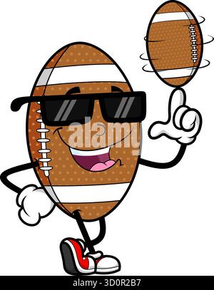 Cool American Football Mascot Spinning Ball on Finger - illustration vectorielle dessinée à la main isolée sur fond transparent Illustration de Vecteur
