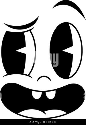 Délimité le visage suspect de dessin animé rétro avec sourcil relevé et expression sceptique. 30s 50s 60s Vintage animation style personnage Illustration de Vecteur