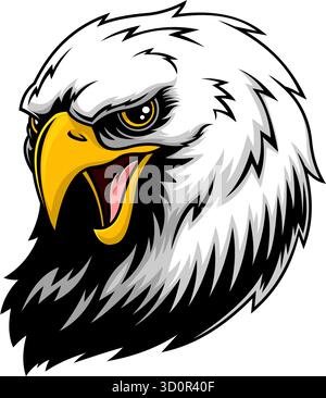 Mascotte tête d'aigle chauve hurlant avec bec pointu et yeux féroces - illustration vectorielle dessinée à la main isolée sur fond transparent Illustration de Vecteur