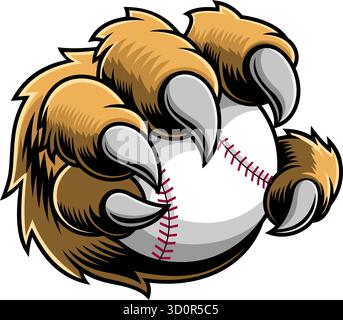 Lion Claw Holding Baseball – illustration vectorielle dessinée à la main isolée sur fond transparent Illustration de Vecteur
