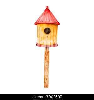 nichoir avec un toit rouge. Illustration aquarelle. isolé sur fond blanc. Convient pour l'impression de cartes de vœux, ornements décoratifs et PRI Banque D'Images
