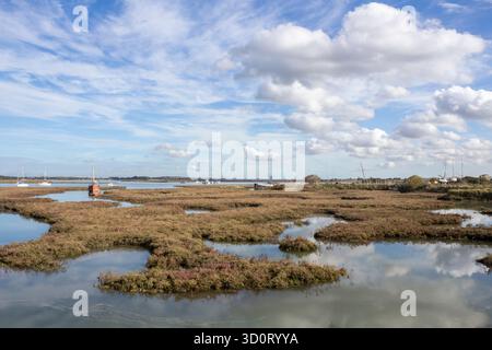 Marais salants sur la rivière Crouch à Brandy Hole, Hullbridge, Essex, Angleterre, Royaume-Uni Banque D'Images