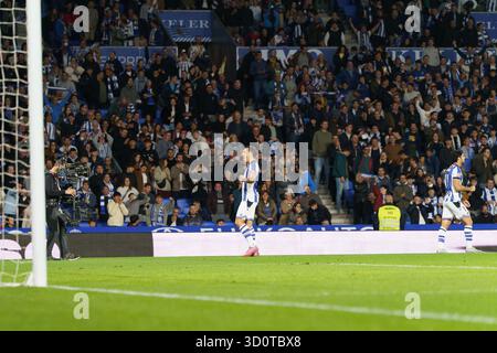 Mikel Oyzarzabal en action et avec deux buts lors du match de Liga entre la Real Sociedad et Sevilla FC à Anoeta, à Saint-Sébastien Banque D'Images