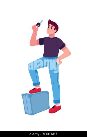 Illustration d'un homme avec une clé et une mallette. Acheter des biens immobiliers ou stocker des choses dans un coffre-fort bancaire. Processus métier. Convient pour la création de chara Illustration de Vecteur