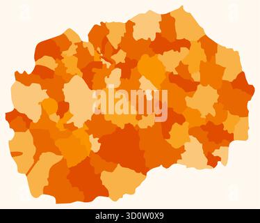 Carte de Macédoine du Nord avec les régions. Carte de frontière de pays simple avec division de région. Palette de couleurs orange. Illustration de Vecteur