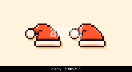 Chapeaux de Noël rouge Pixel art. Illustration de Vecteur