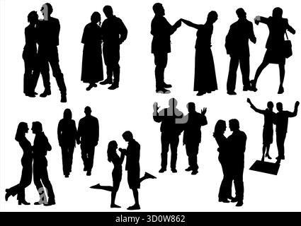 Silhouettes de couples montrant l'amour et l'affection dans différentes poses Illustration de Vecteur