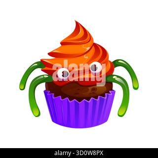 Dessin animé chocolat Halloween araignée cupcake sucré Illustration de Vecteur