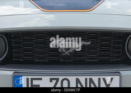 Logo Real Ford Mustang Mach 1 sur la calandre de la vraie voiture Banque D'Images
