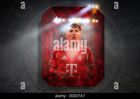 Munich, Deutschland. 25 octobre 2025. ATTENTION MONTAGE PHOTO : Lennart KARL (FC Bayern Munich) est le joyau du Bayern. Crédit : dpa/Alamy Live News Banque D'Images